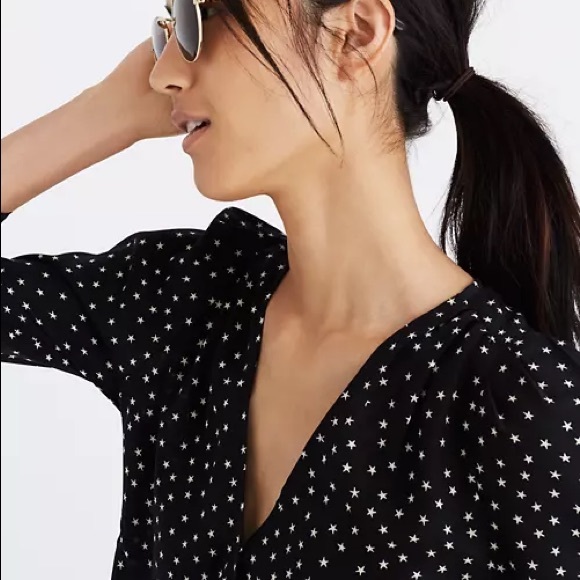 Madewell Star Scatter Blouse - Silk black & White tie sleeve French top - Picture 5 of 8